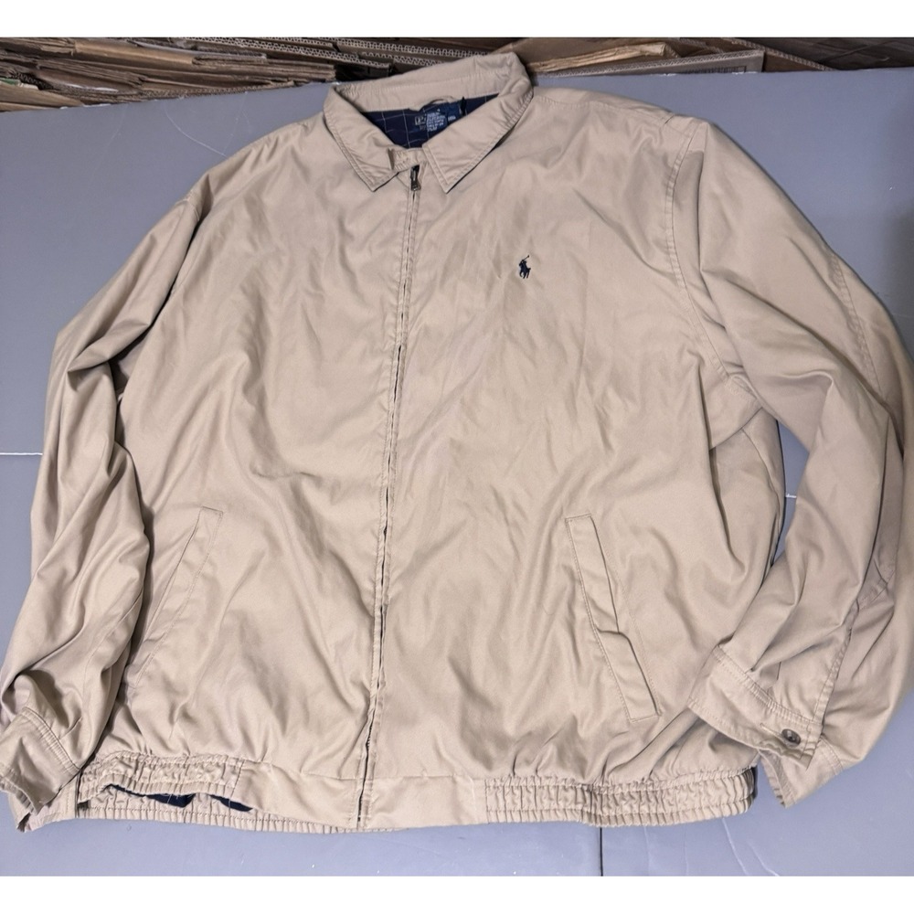 Polo Ralph Lauren Jacket 4XLT Tall Harrington Bi Swing Khaki Beige Flaws Lined